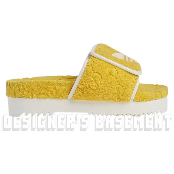GUCCI x Adidas woman 37EU- 7US Yellow GG Sponge & Trefoil platform Slide sandals - Picture 7 of 11